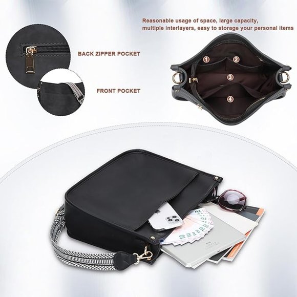 Beautiful Vegan Boho Crossbody Handbag and Purse Set (Black) - Picture 7 of 11